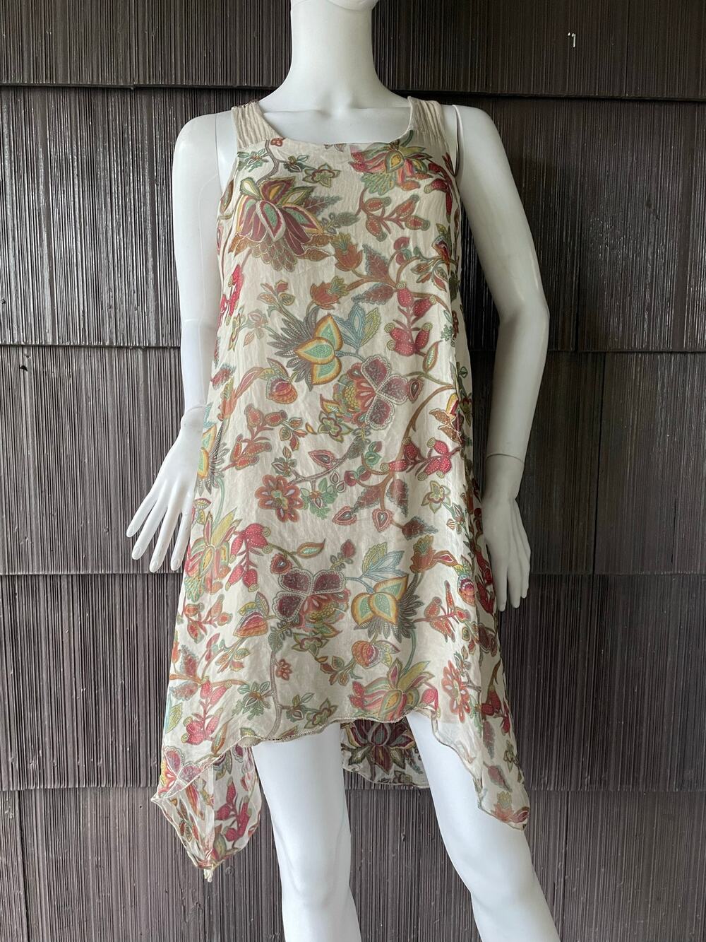 🔥Made In Italy 100% Silk Sheer Floral Hi Low Dress M Boho Chic Fairy Whimsigoth